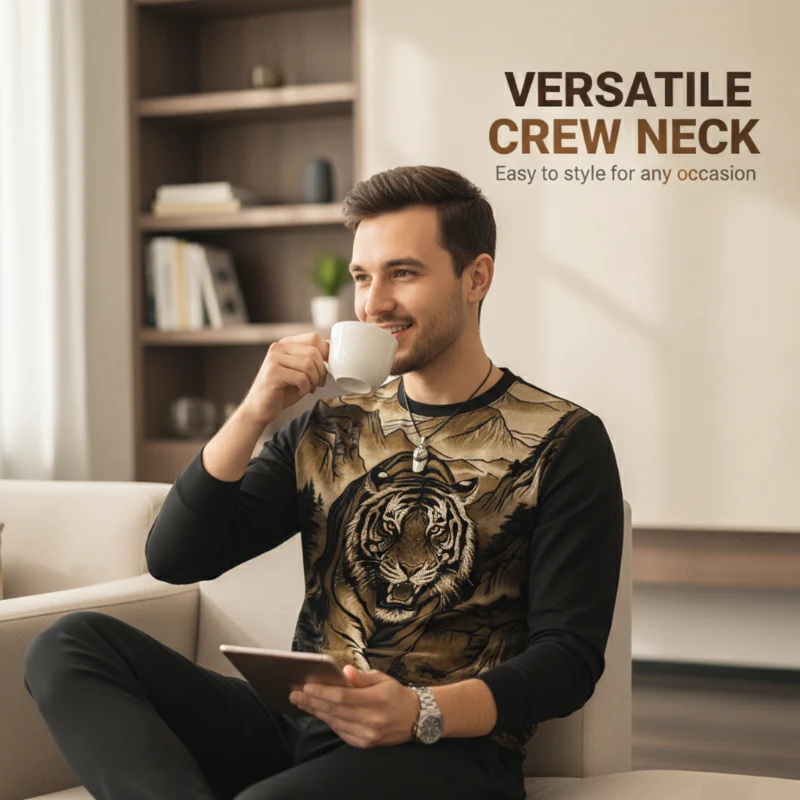 Men's Crew Neck Long Sleeve Top with Print