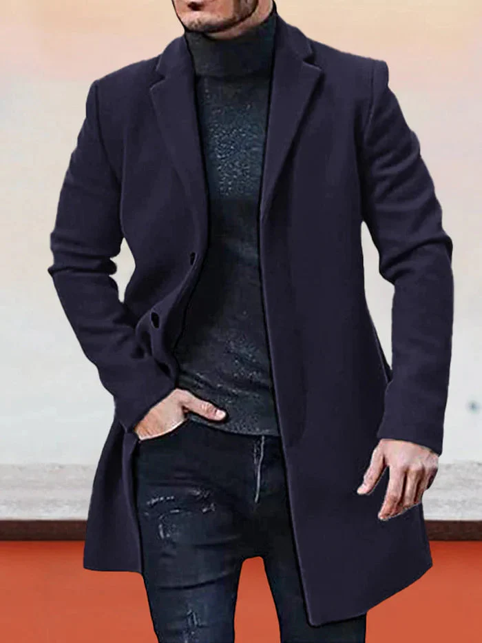 Men's Single Row Buckle Solid Color Jacket